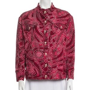St. John Sport by Marie Grey denim jacket red white pearls vintage size 12/14